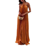 Niulatu Women's Clothing Hanging Neck-Deck Sexy Dress Holiday Sleeveless Fashion 100 Folded Women 8080 SPCP