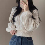 Korean Version Of Chic Autumn And Winter Lazy Wind Niche Lantern Sleeve Solid Color Collar Sweater Women's Knitwear Top HZ0108
