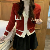 Small Fragrant Knitted Sweater Women 2025 Spring And Autumn New Hit-Colored Cardigan Jacket Casual Temperament V Collar Blouse Tide HZ0108