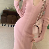 Autumn/Winter 2025 New French Style With Coat Knitted Dress Women With Body V-Neck Bottomed And Left HZ0108
