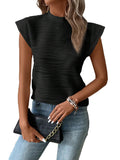 2025 Summer New Semi-High-Neck Texture Wavy Button Short-Sleeved Top HZ0108