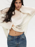 Slave Knitted Jersey 2025 Spring And Summer New Female Perspective Thin Round Collar Horn Sleeve Knit T-Shirt HZ0108