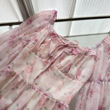 Cute A line Square Neckline Floral Pink Short Summer Dress Holiday Party Birthday Outfits HZ1214