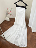 Simple A line Strapless White Tulle Summer Dress Holiday Party Dress Birthday Outfits For Teens HZ1214