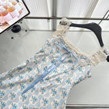 Sexy A line Straps Floral Blue Summer Dress Holiday Party Birthday Outfits For Women HZ1214