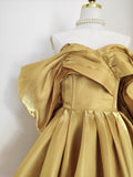Niulatu A line Off The Shoulder Yellow Satin Travel Vacation Dresses Short Birthday Dress SD1249