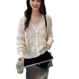 Lazy Wind Sweater Korean Version Of Autumn And Winter New Three-Dimensional Flowers Small Fragrant Knitted Open Shirt Wearing French Women's Coat HZ0108
