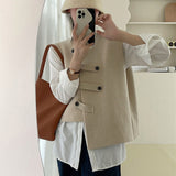 Spring And Autumn Outside The Stacked Cardigan Shoulder Temperament Literary Style Small Design Irregular Knitting Vest Vest Woman HZ0108
