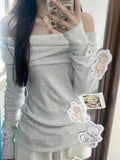 French High-Level Sense Shoulder Long-Sleeved Knitted Shirt Spring Temperament Gentle And Elegant Shoulder Chic Beautiful Little Blouse Tide HZ0108