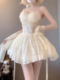 Niulatu French Ball Gown Spaghetti Straps Holiday Dress White Birthday Dresses Birthday Outfits SD1291