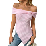 2025 Summer New Lady Repair Slanted Shoulder Sexy Sweet Blouse T-Shirt HZ0108