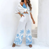 Niulatu New Summer Casual Cotton Short-Sleeved Collar Shirt + Trousers Casual Suit Woman SPCP
