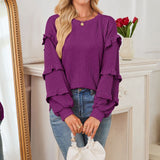 TK2025 Autumn And Winter Women's New Casual Loose Round Lantern Sleeves T-Shirt HZ0108