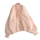 Autumn 2025 Thicken Women's Loose V-Neck Design Sweater Velvet Sweater Jacket Knitted Open Shirt HZ0108