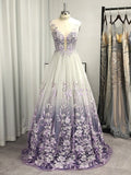 Niulatu V-neck Tulle Applique Sleeveless Floor-Length Prom Dresses HZ0113
