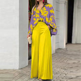 Women's 2025 Spring Sets Easier Elegant Casual Printed Shirts Broad Legs Fashion Set Women HZ0108