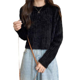 Sweet And Gentle Soft Water Velvet Sweater Women's Spring And Autumn 2025 New Round-Neck Long-Sleeved Short-Sleeved Knitted Shirt HZ0108