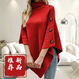 High-Necked Shawl Cloak Direct Sale Autumn And Winter New Solid Color Open Fork Knit Sweater Jacket Woman HZ0108