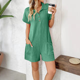 2025 Summer New Collar Button Loose Pocket Short Sleeve Jumpsuit HZ0108