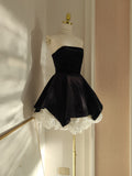 Niulatu A line Strapless Velvet Black Holiday Dress Travel Vacation Dresses Short Birthday Dress SD1257