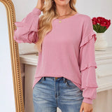 TK2025 Autumn And Winter Women's New Casual Loose Round Lantern Sleeves T-Shirt HZ0108