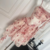 Sweet A Line Straps Pink Floral Summer Short Dresses HZ1214