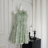 Sweet A Line Halter Green Floral Summer Short Women Summer Holiday Dresses HZ1214