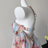 Sweet A Line Halter Pink Floral Summer Short Women Dresses HZ1214