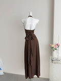 Sexy Sheath Halter Summer Brown Long Dress Holiday Party Outfits For Women HZ1214