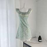 Sexy A line Square Neckline Summer Floral Green Dress Holiday Party Outfits For Women HZ1214