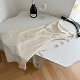 Cute A line Spaghetti Straps Champagne Floral Long Satin Summer Dress For Women HZ1214