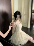 Pretty Ball Gown Halter Ivory Lace Short Mini Formal 8th Grade Homecoming Dresses Summer Middle School Hoco Dress Homecoming Outfits HZ1214