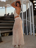 New Slit Sexy Sling Knitted Hollow Suit Dress With Back Hanging Neck Vest Half-Body Skirt Suit HZ0108