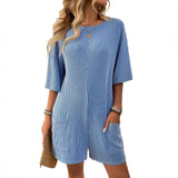 2025 New Lady Loose Pocket Back V-Neck Short-Sleeved Jumpsuit HZ0108