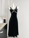 Sexy Mermaid Straps Black Velvet Summer Dress Holiday Party Birthday Outfits For Women HZ1214