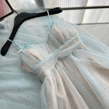 Sexy A Line Spaghetti Straps Blue Tulle Summer Dress Holiday Party Birthday Outfits For Teens HZ1214