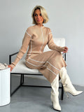 Autumn New Color Line Dress Female Senior Sense Of The Ass Long Sleeve Temperament Elegant Knitted Dress Woman HZ0108