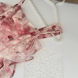 Sweet A Line Straps Pink Floral Summer Short Dresses HZ1214