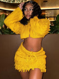 2025 New Women's Sweet And Spicy Casual Pure Color Exposed Umbilly Long-Sleeved Tidly Tidly Fashioned Two Sets HZ0108
