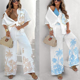 Niulatu New Summer Casual Cotton Short-Sleeved Collar Shirt + Trousers Casual Suit Woman SPCP