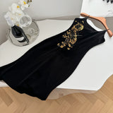 Sexy Mermaid Spaghetti Straps Black Velvet Long Summer Dress For Women HZ1214