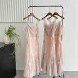 Cute Mermaid Straps Floral Pink Lace Long Summer Dress For Women HZ1214