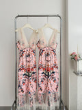 Cute Mermaid V Neckline Floral Pink Lace Long Summer Dress For Women HZ1214