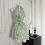 Sweet A Line Halter Green Floral Summer Short Women Summer Holiday Dresses HZ1214