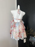 Sweet A Line Halter Pink Floral Summer Short Women Dresses HZ1214