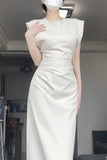Niulatu Mermaid Satin White Prom Dresses Birthday Outfits With Ruffle SD1143