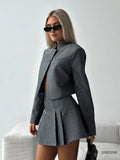 In The Early Spring Of 2025, The New High-End Collar Cardigan Suit Women's Spring High-Waisted 100-Folded Skirt Wears A Complete Set HZ0108