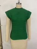 2025 Summer New Semi-High-Neck Texture Wavy Button Short-Sleeved Top HZ0108