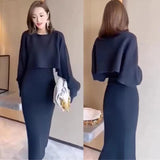 New French High-Grade Slim Slimy Small Small Fragrant Style Two Sets Of Knitted Dress Woman HZ0108