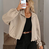 Autumn/Winter 2025 High-Collar Zipper Under The Swing Rope Pocket Lady Loose Baseball Jacket HZ0108